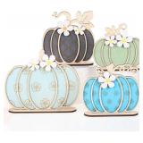 Leinuosen 4 Pcs Thanksgiving Fall Pumpkin Decoration Wooden Tabletop Signs Pumpkin of 4 Size, Autumn Table Centerpieces Season Tray Decor for Halloween Harvest Home Room Decoration(Cool Colors)