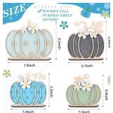 Leinuosen 4 Pcs Thanksgiving Fall Pumpkin Decoration Wooden Tabletop Signs Pumpkin of 4 Size, Autumn Table Centerpieces Season Tray Decor for Halloween Harvest Home Room Decoration(Cool Colors)
