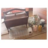 Vintage Wood Sewing Box, Buttons & More
