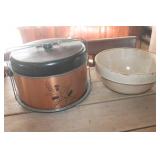 Vtg. Crock Bowl and Metal Cake Taker