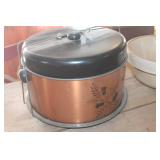 Vtg. Crock Bowl and Metal Cake Taker