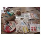 Tin w/Vtg. Buttons, Pin Cushion & More