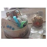 Tin w/Vtg. Buttons, Pin Cushion & More