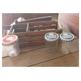 Vtg. Peanut Butter Jars in Wood Crate