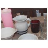 Vtg. Crock Pitcher, Glasses & More