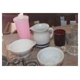 Vtg. Crock Pitcher, Glasses & More