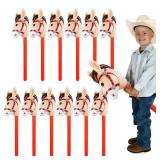 12 PCS 37 Inch Red Inflatable Stick Horse Balloons Durable PVC Horse Head on Stick for Western Cowboy Parties, Birthday Decorations, and Themed Events