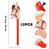 12 PCS 37 Inch Red Inflatable Stick Horse Balloons Durable PVC Horse Head on Stick for Western Cowboy Parties, Birthday Decorations, and Themed Events