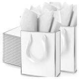 Yeaqee 50 Pack Metallic Gift Bags with Handle and Tissue Paper Gold Foil Thank You Bag for Valentine Wedding 5 Groomsmen Bridal 5 Senses Gifts Holiday Party Favors 9x7x3.15