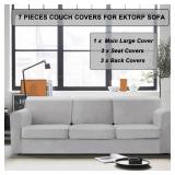 UNBBRRL 7 Pieces Couch Covers for Sofa, Replacement Ektorp Sofa Cover 3 Seat with 1 Main Cover/3 Seat Cushion Covers/3 Backrest Covers, Stretch Velvet Settee Cover 3 Seater (Light Gray,3 Seater)