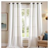 jinchan White Curtains 96 Inches Long 2 Panels for Living Room Linen Textured Grommet Curtains Light Filtering Window Drapes for Bedroom