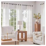 jinchan White Curtains 96 Inches Long 2 Panels for Living Room Linen Textured Grommet Curtains Light Filtering Window Drapes for Bedroom