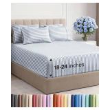 Extra Deep Cal King Sheet Set - 6 Piece Breathable and Cooling Sheets - Hotel Luxury Bedding for Women, Men, Kids & Teens - Easy Secure Fit - Soft & Wrinkle Free - Extra Deep Pockets - Blue Stripes