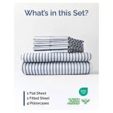 Extra Deep Cal King Sheet Set - 6 Piece Breathable and Cooling Sheets - Hotel Luxury Bedding for Women, Men, Kids & Teens - Easy Secure Fit - Soft & Wrinkle Free - Extra Deep Pockets - Blue Stripes