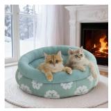 BALANCE Cat Beds for Indoor Cats, Washable Round Cat Bed, Cute 3D Flower Kitten Bed with Anti-Slip Bottom for Puppy and Kitten, 20 Inches, Green