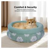 BALANCE Cat Beds for Indoor Cats, Washable Round Cat Bed, Cute 3D Flower Kitten Bed with Anti-Slip Bottom for Puppy and Kitten, 20 Inches, Green
