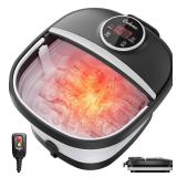 GEHONA Collapsible Foot Spa Bath with Heat,Foot Massager with Two Side Supports,Leakage Protector,Temperature Control,Bubbles,Red Light,Timer,Feet Spa Tub,Feet Soaker,Gifts (Black)