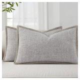 decorUhome Spring Decorative Throw Pillow Covers 12x20 Set of 2 Lumbar Linen Outdoor Neutral Farmhouse Pillow Covers with Stitched Edge for Couch Sofa Living Room, Light Grey