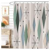 Umpoo Mid Century Shower Curtain Modern Abstract Diamond Geometric Atomic Starburst Pattern for 1950s Retro Bathroom Decor Accessories Shower Curtain Set with 12 Hooks, 72x72 Inches