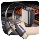 LISEN Retractable Car Charger USB C [Upgraded Dual Type C] 75W Fast 4 in 1 Car Charger for iPhone 17, Gifts for Him Her Men Women, Car Accessories for Galaxy S25 S26 Phone 17 Pro Max 16 15