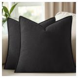 Woaboy 26x26 Inch Euro Sham Set of 2 Decorative Linen Solid Throw Pillow Covers Boho Accent Farmhouse Couch Pillowcases Modern Netural Home Decor for Bed Couch Sofa Living Room,Black