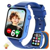 4G Kids Smart Watch GPS Tracker, Smartwatch for Kid with Video Calling, Voice Chat, Class Mode, SOS , Pedometer, Alarm, Games, SIM Card HD Touch Screen Phone Watch Gift for 4-12 Girls Boys, Blue