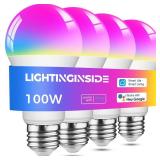 Lightinginside Smart Light Bulbs 100W Equiv., 1350LM 11W Smart Bulb Works with Alexa/Google Home/Smart Life, A19 E26 RGBCW Color Changing, No Hub Required, 2.4G WiFi Bluetooth Bulb, ETL Listed, 4PCS