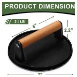 EWFEN Burger Press, 7\" Round Heavy-Duty Cast Iron Smash Bacon Press Meat Steak with Wood Handle for Griddle, Sandwich, Nonstick Pan