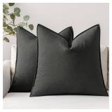 MIULEE 26x26 Inch Pack of 2 Decorative Euro Shams Linen Pillow Covers Boho Farmhouse Modern Soft Accent Throw Pillows for Bed Neutral Cushion Covers Sofa Couch Living Room Home Decor, Dark Gray