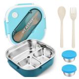 DSIOHFEI Stainless Steel Bento Box, 35oz Lunch Box with Utensil, 3 Compartment Portable Salad Dressings Container for Lunch, Metal Leakproof Snack Box Container for Sandwitch, Sauce