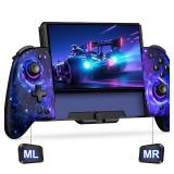 Gammeefy Switch Controllers, Hall Effect Joystick Switch Joypad forSwitch/OLED, Full-Size Grip Wireless Switch Pro Controller with 9 Color Lights. Ideal for Those Who Prefer Handheld Mode