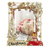 LARAINE Picture Photo Frame 4x6 Metal 2025 Christmas Red Car High Definition Display Pictures for Tabletop Home Decorative Holiday Gift (Gold (2025))