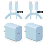 iPhone 17 16 15 Charger Fast Charging 10FT - 2 Pack 20W USB C Charger Block with Type C Cable Compatible with iPhone 17/17 Pro/17 Pro Max/Air/16/16e/15, iPad Pro, Air M3/M2/5/4, 11th/10th (Blue)