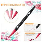 Peablce Art Markers Brush Pen, Markers for Adult Coloring Books No Bleeding,32 Colored Pens Fine Point Highlighter Pen & Brush for Adult Coloring Journaling Note Taking Planner