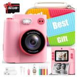 Gift for Girls Kids Camera: Instant Print Dual Lens Digital Camera Toys for Girl 3-12 Birthday Christmas Valentines Gifts for Kid Girls Boys Ages 3 4 5 6 7 8 9 10 with 32G SD Card Storage Bag Pink