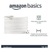 Amazon Basics Extension Cord, 25 Ft, 3 Prong Outlet Extender, Indoor Extension Cord, 13 Amps, 125V, White