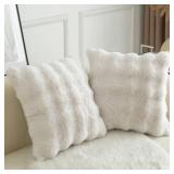 MANDIOO Pack of 2 Thick Plush Wool Decorative Throw Pillow Covers Super Soft Wave Bubble Fur Velvet Cushion Covers Pillow Shams for Couch Bed Living Room 22x22 Inch Cream White