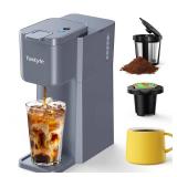 Tastyle Mini Hot and Iced Coffee Maker Single Serve, for K Cup and Ground, 6 to 14 Oz Brew Sizes, with Recipe Book, for Home, Travel, RV, Office and Dorm, Elegant Gray