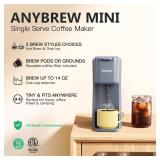 Tastyle Mini Hot and Iced Coffee Maker Single Serve, for K Cup and Ground, 6 to 14 Oz Brew Sizes, with Recipe Book, for Home, Travel, RV, Office and Dorm, Elegant Gray