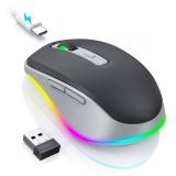 PEIOUS Wireless Mouse Jiggler - LED Wireless Mice with Build-in Mouse Mover, Rechargeable Moving Mouse for Laptop with Undetectable Random Movement Keeps Computers Awake - Black & Grey