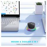 PEIOUS Wireless Mouse Jiggler - LED Wireless Mice with Build-in Mouse Mover, Rechargeable Moving Mouse for Laptop with Undetectable Random Movement Keeps Computers Awake - Black & Grey
