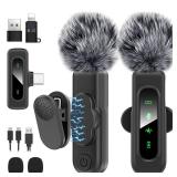 HEHOTTC USB C Mini Wireless Lavalier Microphone for iPhone/Android,Lapel Mic with Magnetic Clip-on for Record Videoï¼Lav Mic with LED Display Podcast Vlog Content Creator Interview