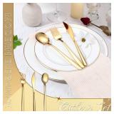 Lemosae Gold Silverware Set for 80 - Stainless Steel Flatware Cutlery Set Include Forks, Knives & Spoons for Wedding Parties, Kitchen, Restaurant - Dishwasher Safe