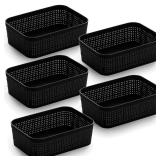 BINO | Woven Plastic Basket | XS (Black), 5-Pack | THE JUTE COLLECTION | Home Organization, Space - Saving Storage, Stylish Design | Jute Basket | Plastic Storage Basket