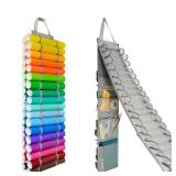 Tunnkit Vinyl Roll Holder - 36 Compartments Vinyl Storage Organizer with 7 Mesh Pockets Storage, Wall Mount/Over The Door Vinyl Roll Storage, with 2 Hooks and 2 Hanging Straps (Grey)