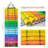 Tunnkit Vinyl Roll Holder - 36 Compartments Vinyl Storage Organizer with 7 Mesh Pockets Storage, Wall Mount/Over The Door Vinyl Roll Storage, with 2 Hooks and 2 Hanging Straps (Grey)