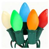 C7 Vintage Christmas Lights, 25Ft Ceramic Multicolor Christmas String Lights with 27 5W Glass Bulbs, Waterproof Connectable Christmas Decorations for House Roofline Backyard Wedding Holiday Party