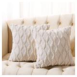 Volcanics Pack of 2 Christmas Faux Wool Throw Pillow Covers 20x20 Inches Decorative Farmhouse Velvet Couch Pillow Case Soft Plush Square Boho Cushion Pillowcase, Beige