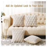 Volcanics Pack of 2 Christmas Faux Wool Throw Pillow Covers 20x20 Inches Decorative Farmhouse Velvet Couch Pillow Case Soft Plush Square Boho Cushion Pillowcase, Beige