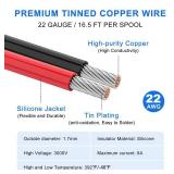 22 AWG Stranded Wire Spool, 16.5ft Each in 8 Colors - Silicone Electrical Tinned Copper Wire, 22 Gauge Flexible Hook Up Wire Kit for DIY, Automotive, Home, and Power Wiring